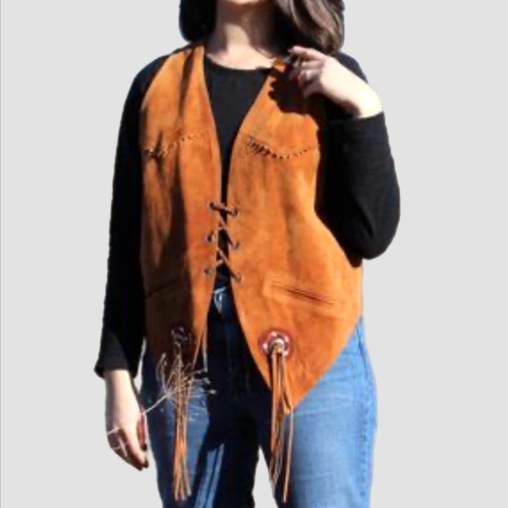 Pia Rucci Vintage Leather Beaded Vest